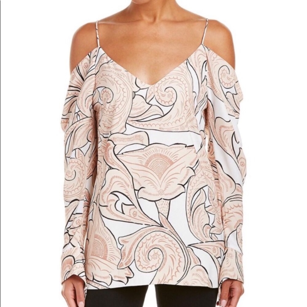 Brand New C\MEO Collective Autonomy White / Ivory Off The Shoulder Print Blouse